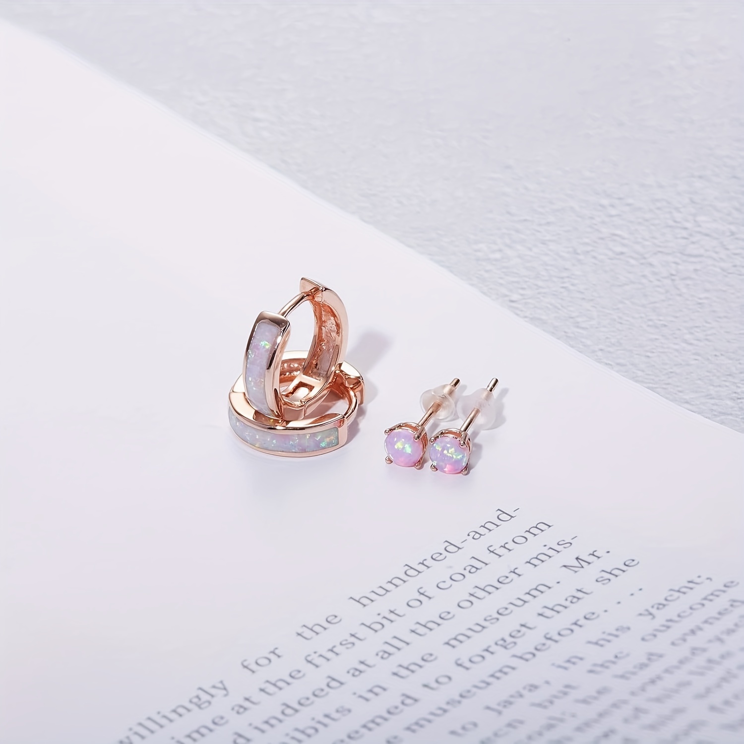 Opal Stud Huggie Hoop Earrings Set Hypoallergenic Small Hoops Earrings